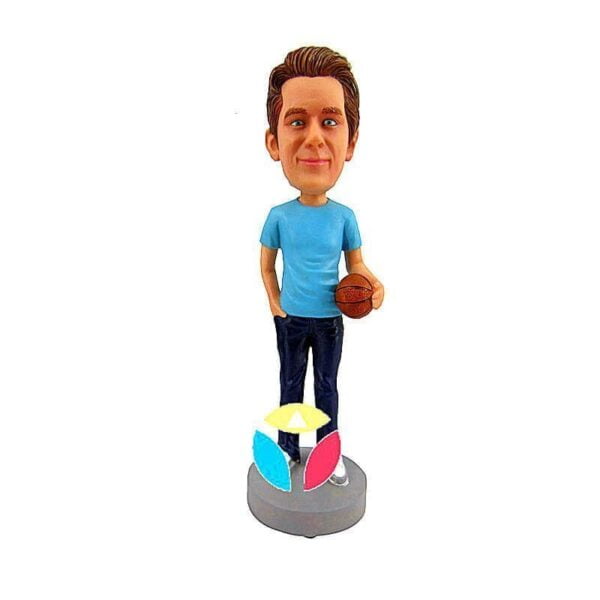 Man In Casual With Basketball Bobbleheads