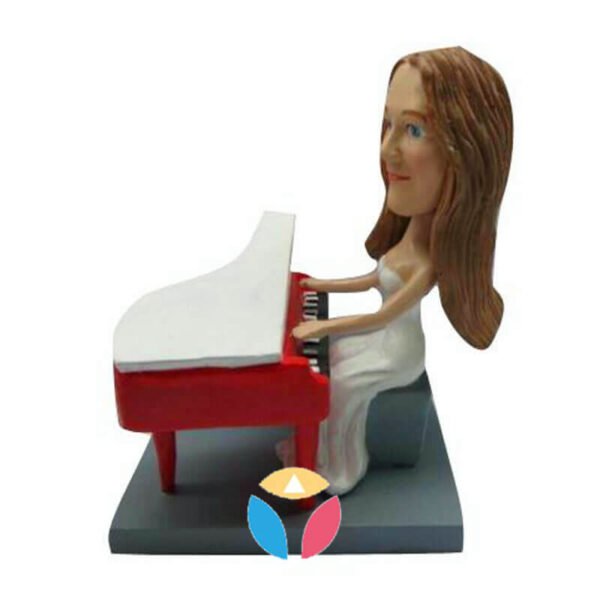 Tiny Female In Dress Piano Player Custom Bobblehead