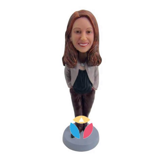 Casual Woman With Hands In Pockets Bobblehead
