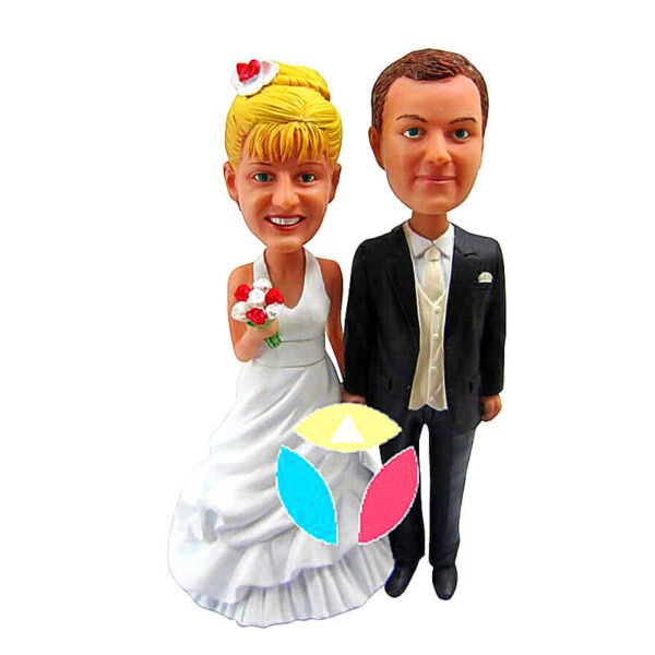 Custom Grey Suit Groom Wedding Couple Bobble Head