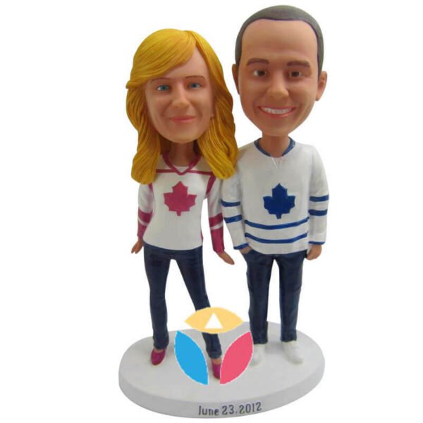 Custom Hockey Fan Couple Bobbleheads