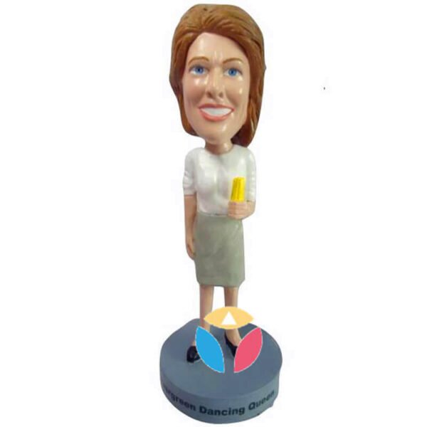 Customized Woman Holding Glasses Bobbleheads
