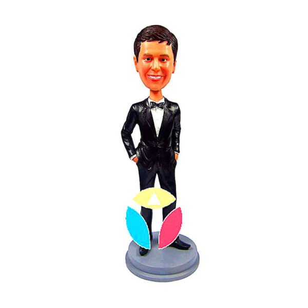 Groomsmen In Black Suit With Blue Tie Personalized Bobbleheads Dolls
