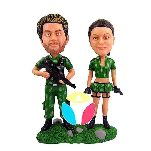 Military Couple With Weapons Custom bobblehead Doll