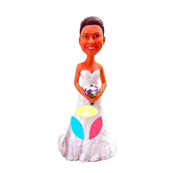 Personalized Bridal In White Gown Holding A Bouquet Bobblehead